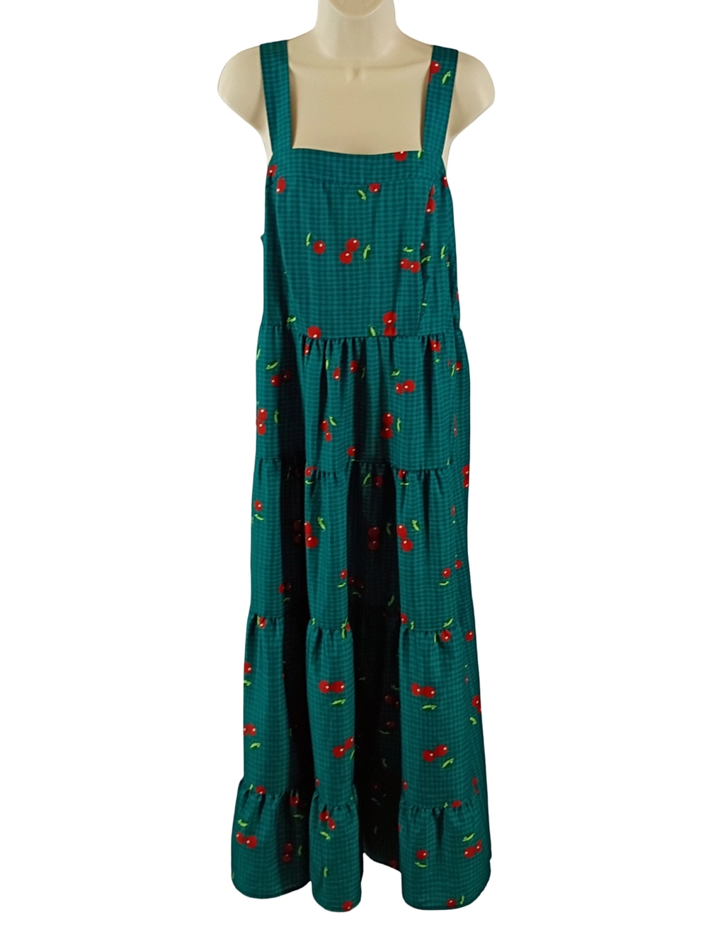 Green Cherry Print Maxi Dress
